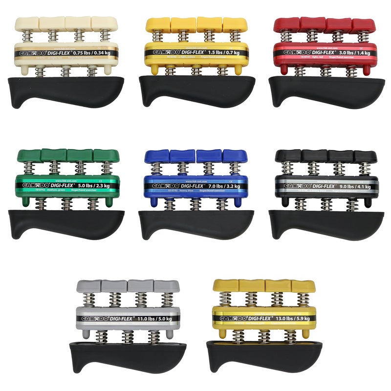 CanDo DigiFlex Hand and Finger Exerciser 8 Piece Set XLight XHeavy Resistance No Rack For Dexterity Strength and Flexibility for Fingers Hands and Forearms